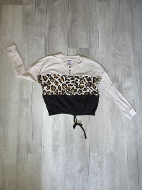 No Boundaries Cream, Black & Leopard Print Long Sleeve Top